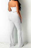 White Sexy Night Club Pure Color Zip Back Strapless Flare Pants Slim Fitting Suit CM2162-3