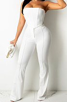 White Sexy Night Club Pure Color Zip Back Strapless Flare Pants Slim Fitting Suit CM2162-3