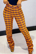 Orange Wholesale New Gingham Printed Drawsting Ruffle Pants CM2163-3