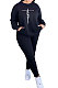 Black Women Letters Printing Solid Color Pullover Pants Sets DY66301-3