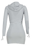 Black Women Long Sleeve Hoodie Pure Color Zipper Bodycon Ribber Mini Dress ED8529-2