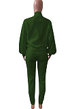 White Women Fleece Velvet Pure Color Long Sleeve Zipper Sport Casual Pants Sets NK265-1