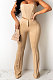 Khaki Sexy Night Club Pure Color Zip Back Strapless Flare Pants Slim Fitting Suit CM2162-8