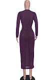 Brown Euramerican Women Fashion Sexy Dew Waist Perspectivity Round Collar Mid Waist Midi Dress ED8530-3