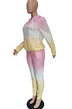 Light Blue Simple Gradient Printed Long Sleeve Loose Hoodie Tops Jogger Pants Sets BBN215-1