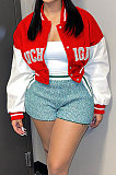 Cyan Casual Sport Webbing Spliced Letter Printed Baseball Jacket Coat LSZ91192-3