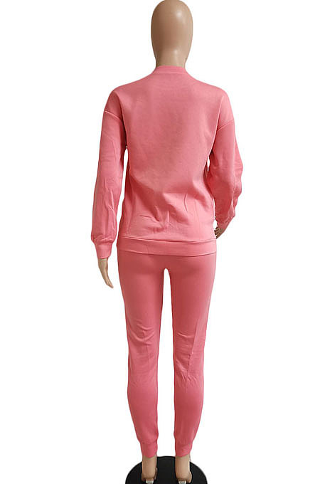 Pink Women Letters Printing Solid Color Pullover Pants Sets DY66301-1