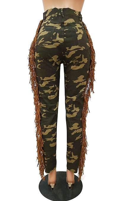 Purple Casual Camouflage Printed Hole Tassel Slim Fitting Jean Pants CM2161-1