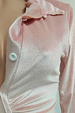 Green Women Fashion Sexy Long Sleeve Solid Color Shirred Detail Single-Breasted Tight T Shirt/Shirt Dress DY6950-3