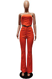 Coffee Sexy Night Club Pure Color Zip Back Strapless Flare Pants Slim Fitting Suit CM2162-1