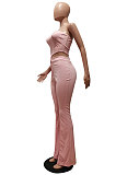 Coffee Sexy Night Club Pure Color Zip Back Strapless Flare Pants Slim Fitting Suit CM2162-1