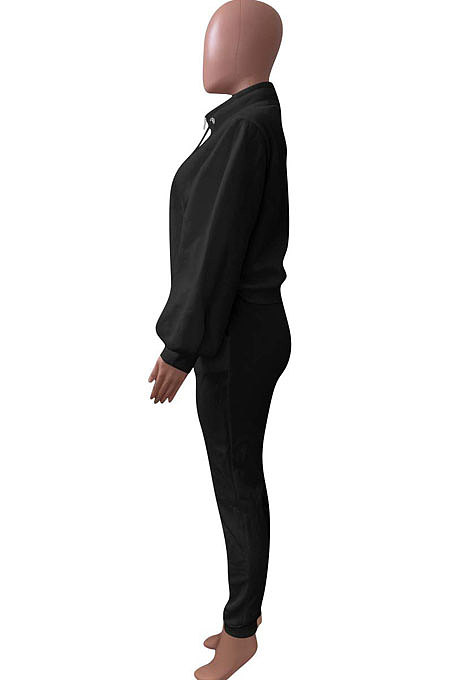 White Women Fleece Velvet Pure Color Long Sleeve Zipper Sport Casual Pants Sets NK265-1