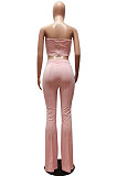 Coffee Sexy Night Club Pure Color Zip Back Strapless Flare Pants Slim Fitting Suit CM2162-1