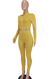 Rose Red Women Pure Color Long Sleeve Zipper Sexy Sport Bodycon Pants Sets ED8528-3