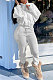 White Women Fleece Velvet Pure Color Long Sleeve Zipper Sport Casual Pants Sets NK265-1