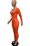 Brown  New Cotton Blend Long Sleeve Back Drawsting Ruffle Slim Fitting Jumpsuits BBN212-5