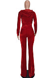 Wholesale-product | Pink Women Solid Color Pleuche Casual Hoodie Zipper Wide Leg Pants Sets ED8527-1