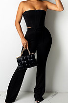 Black Sexy Night Club Pure Color Zip Back Strapless Flare Pants Slim Fitting Suit CM2162-2