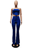 Coffee Sexy Night Club Pure Color Zip Back Strapless Flare Pants Slim Fitting Suit CM2162-1