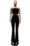 White Sexy Night Club Pure Color Zip Back Strapless Flare Pants Slim Fitting Suit CM2162-3
