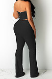 Coffee Sexy Night Club Pure Color Zip Back Strapless Flare Pants Slim Fitting Suit CM2162-1
