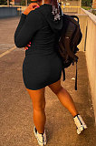 Gray Women Long Sleeve Hoodie Pure Color Zipper Bodycon Ribber Mini Dress ED8529-1