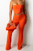 Orange Sexy Night Club Pure Color Zip Back Strapless Flare Pants Slim Fitting Suit CM2162-4