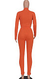 Rose Red Women Pure Color Long Sleeve Zipper Sexy Sport Bodycon Pants Sets ED8528-3