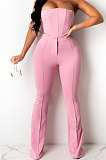 Coffee Sexy Night Club Pure Color Zip Back Strapless Flare Pants Slim Fitting Suit CM2162-1