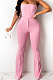 Pink Sexy Night Club Pure Color Zip Back Strapless Flare Pants Slim Fitting Suit CM2162-5