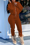 White Women Fleece Velvet Pure Color Long Sleeve Zipper Sport Casual Pants Sets NK265-1