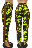 Neon Green Casual Camouflage Printed Hole Tassel Slim Fitting Jean Pants CM2161-4