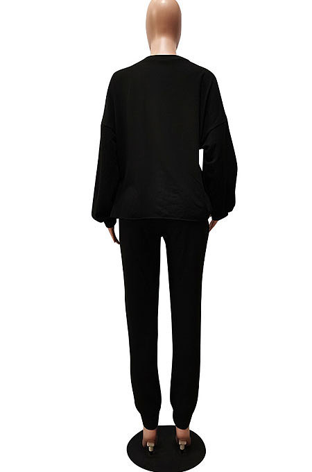 Apricot Modest New Puff Sleeve Irregularity Hoodie Tops Jogger Pants Plain Color Suit CM2165-1