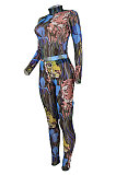 Blue Women Autumn Winter Tiger Printing Mesh Spaghetti Pants Sets BYQ3112