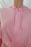 Orange Women Pure Color Casual Zipper Hoodie Top Side Pocket Pants Sets DY6677-3