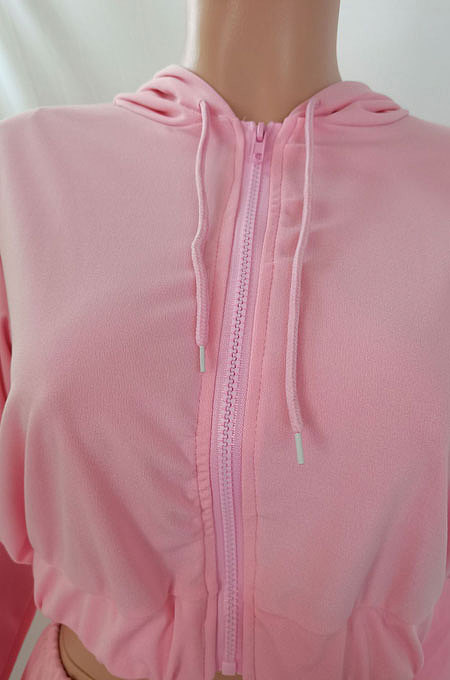 Orange Women Pure Color Casual Zipper Hoodie Top Side Pocket Pants Sets DY6677-3