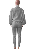 White Women Fleece Velvet Pure Color Long Sleeve Zipper Sport Casual Pants Sets NK265-1