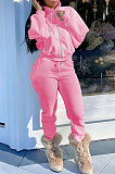 White Women Fleece Velvet Pure Color Long Sleeve Zipper Sport Casual Pants Sets NK265-1