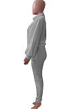White Women Fleece Velvet Pure Color Long Sleeve Zipper Sport Casual Pants Sets NK265-1