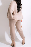 Black Modest New Puff Sleeve Irregularity Hoodie Tops Jogger Pants Plain Color Suit CM2165-5