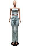 Coffee Sexy Night Club Pure Color Zip Back Strapless Flare Pants Slim Fitting Suit CM2162-1