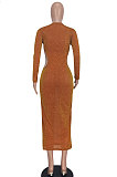 Purple Euramerican Women Fashion Sexy Dew Waist Perspectivity Round Collar Mid Waist Midi Dress ED8530-1