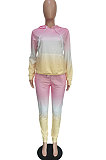 Purple Simple Gradient Printed Long Sleeve Loose Hoodie Tops Jogger Pants Sets BBN215-4