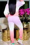 Light Blue Simple Gradient Printed Long Sleeve Loose Hoodie Tops Jogger Pants Sets BBN215-1