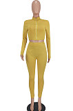 Rose Red Women Pure Color Long Sleeve Zipper Sexy Sport Bodycon Pants Sets ED8528-3