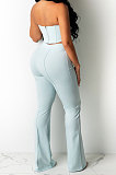 Coffee Sexy Night Club Pure Color Zip Back Strapless Flare Pants Slim Fitting Suit CM2162-1