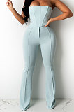 Coffee Sexy Night Club Pure Color Zip Back Strapless Flare Pants Slim Fitting Suit CM2162-1