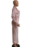 Khaki Women Fashion Sexy Long Sleeve Solid Color Shirred Detail Single-Breasted Tight T Shirt/Shirt Dress DY6950-1
