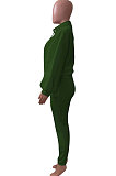 White Women Fleece Velvet Pure Color Long Sleeve Zipper Sport Casual Pants Sets NK265-1