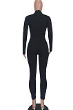 Rose Red Women Pure Color Long Sleeve Zipper Sexy Sport Bodycon Pants Sets ED8528-3
